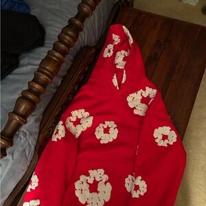Red Hoodie with White Floral Pattern